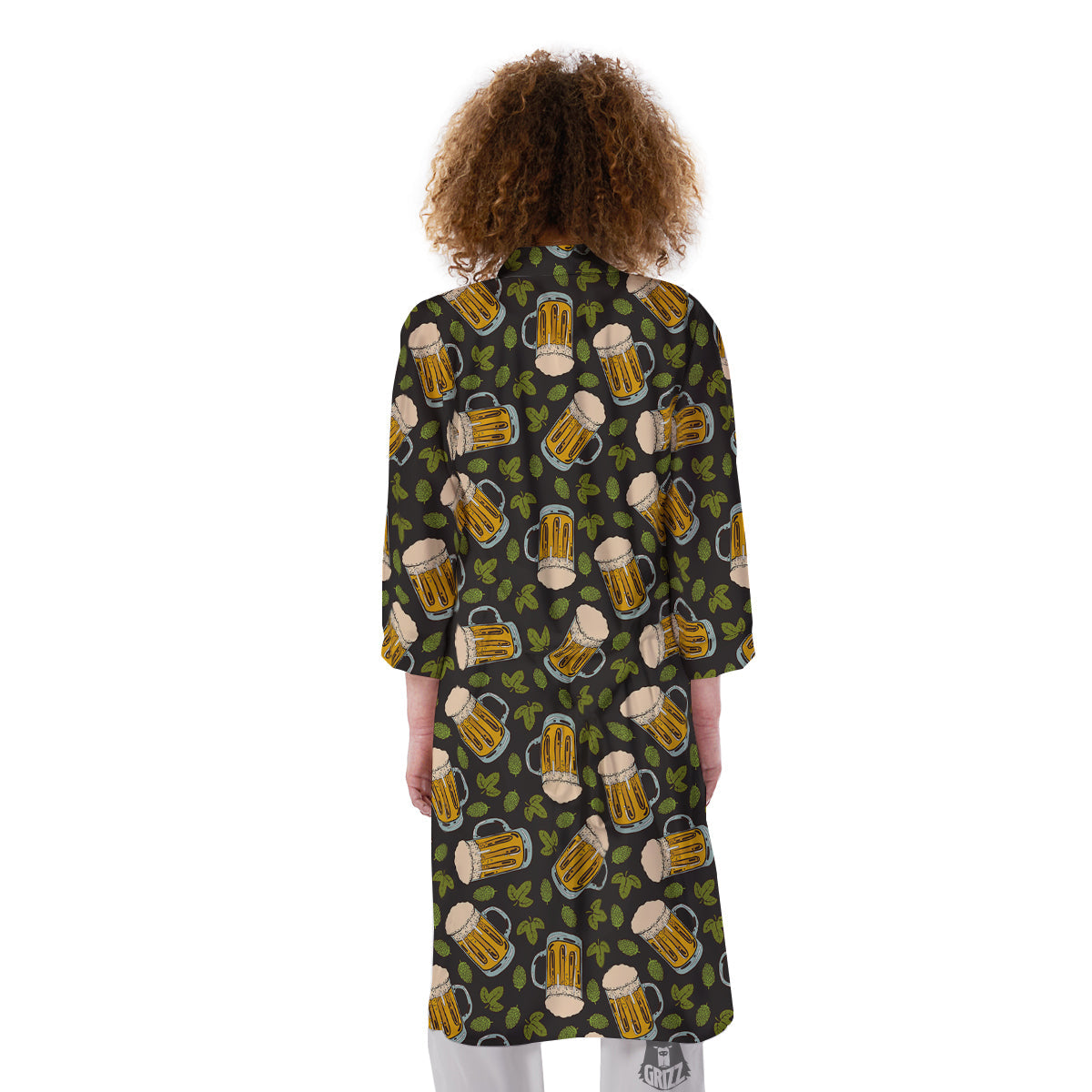 Beer And Hop Cone Leaf Print Pattern Kimono-grizzshop