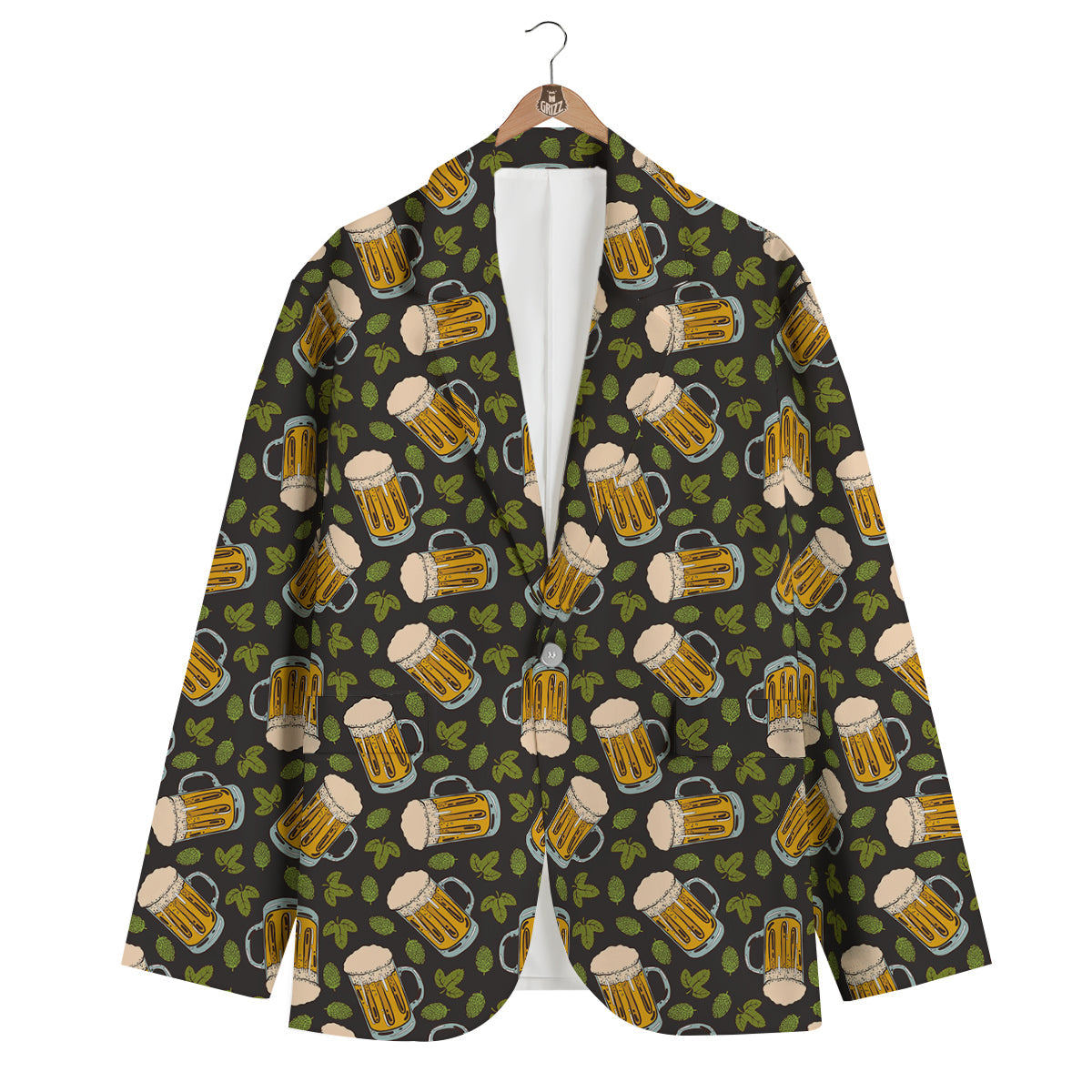 Beer And Hop Cone Leaf Print Pattern Men's Blazer-grizzshop