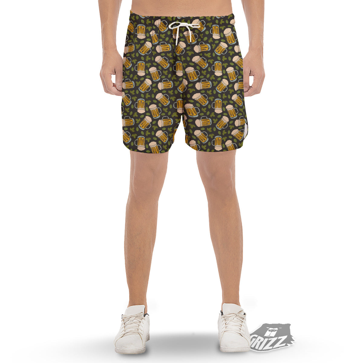 Beer And Hop Cone Leaf Print Pattern Men's Gym Shorts-grizzshop