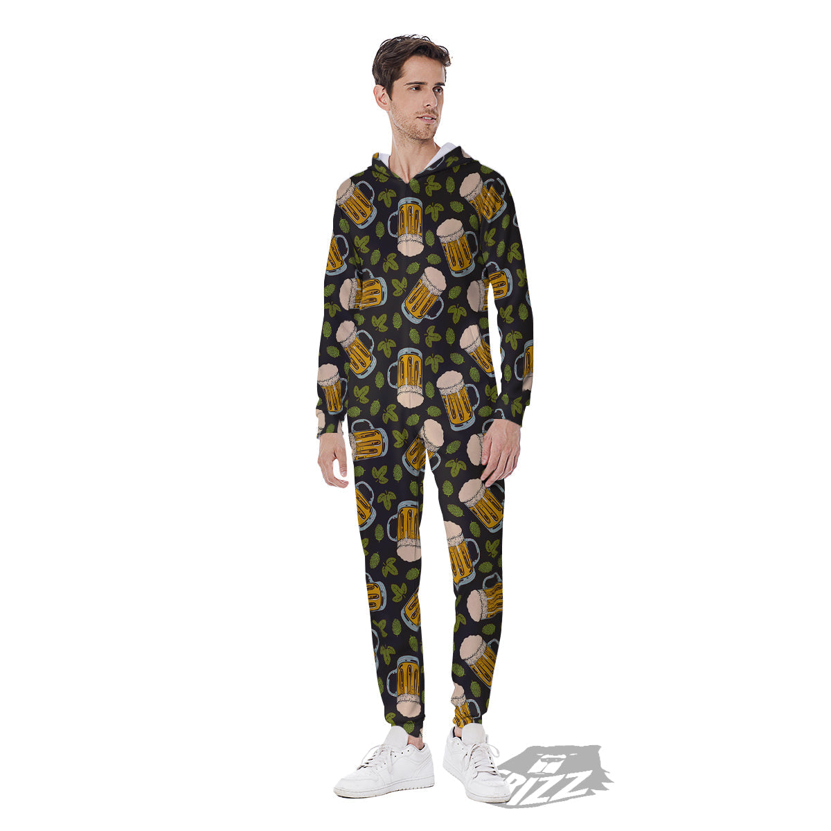 Beer And Hop Cone Leaf Print Pattern Men's Jumpsuit-grizzshop