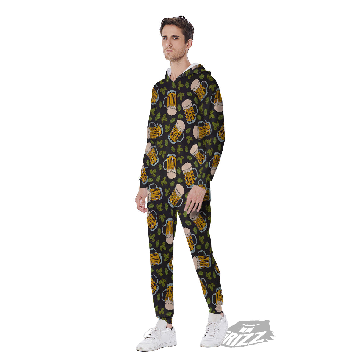 Beer And Hop Cone Leaf Print Pattern Men's Jumpsuit-grizzshop