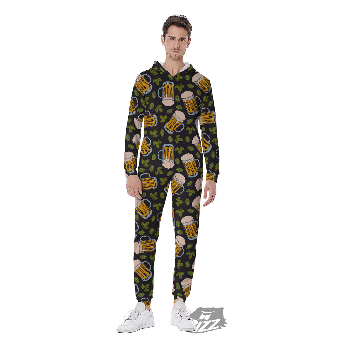Beer And Hop Cone Leaf Print Pattern Men's Jumpsuit-grizzshop