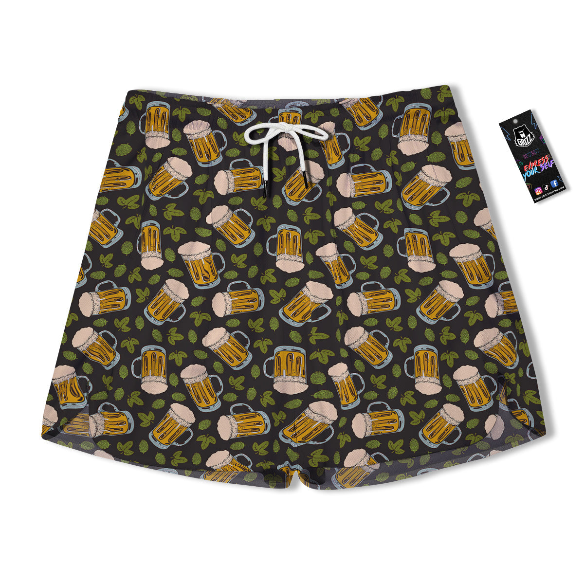 Beer And Hop Cone Leaf Print Pattern Men's Running Shorts-grizzshop