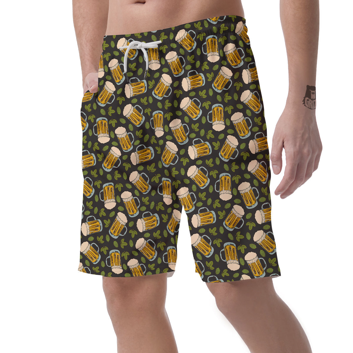 Beer And Hop Cone Leaf Print Pattern Men's Shorts-grizzshop