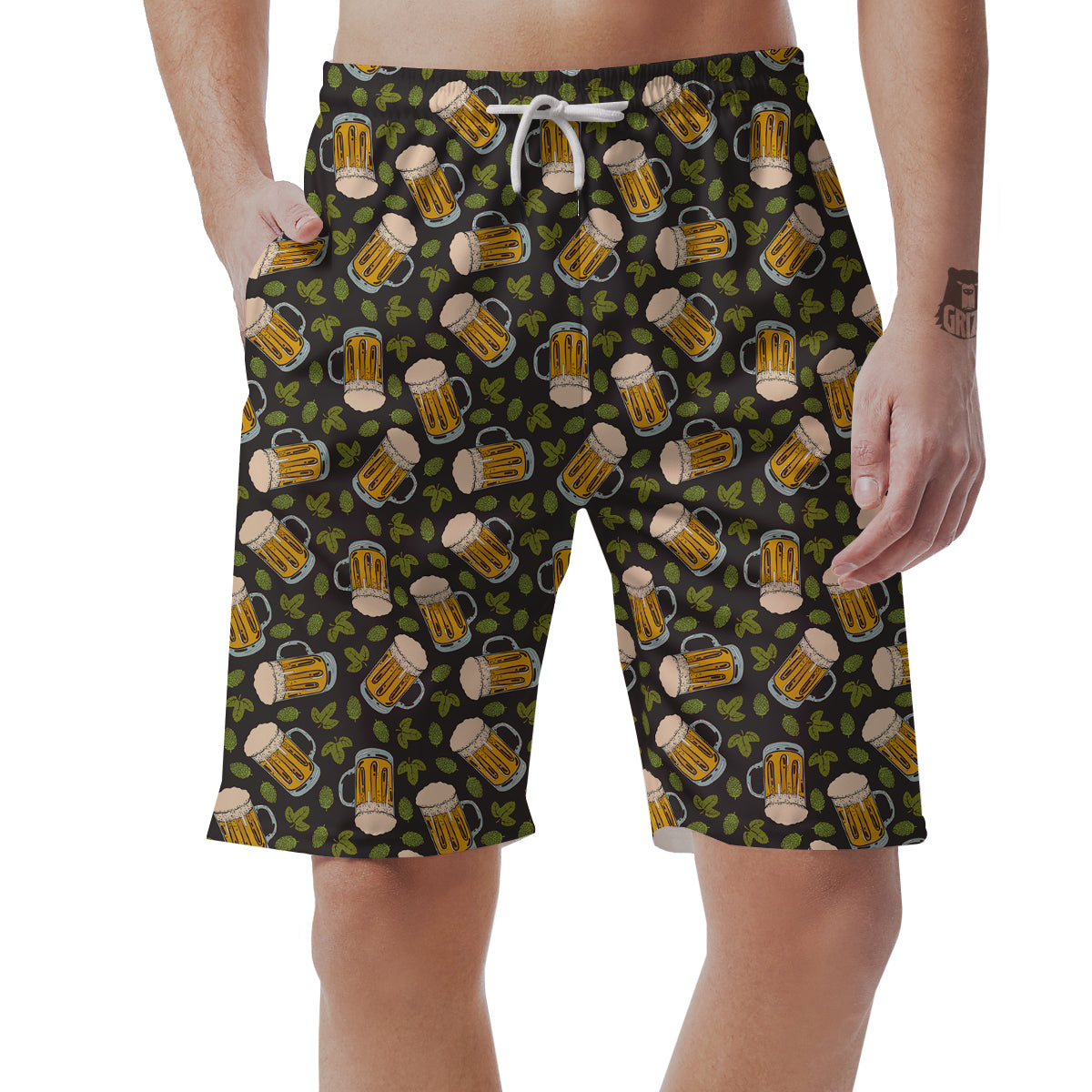 Beer And Hop Cone Leaf Print Pattern Men's Shorts-grizzshop