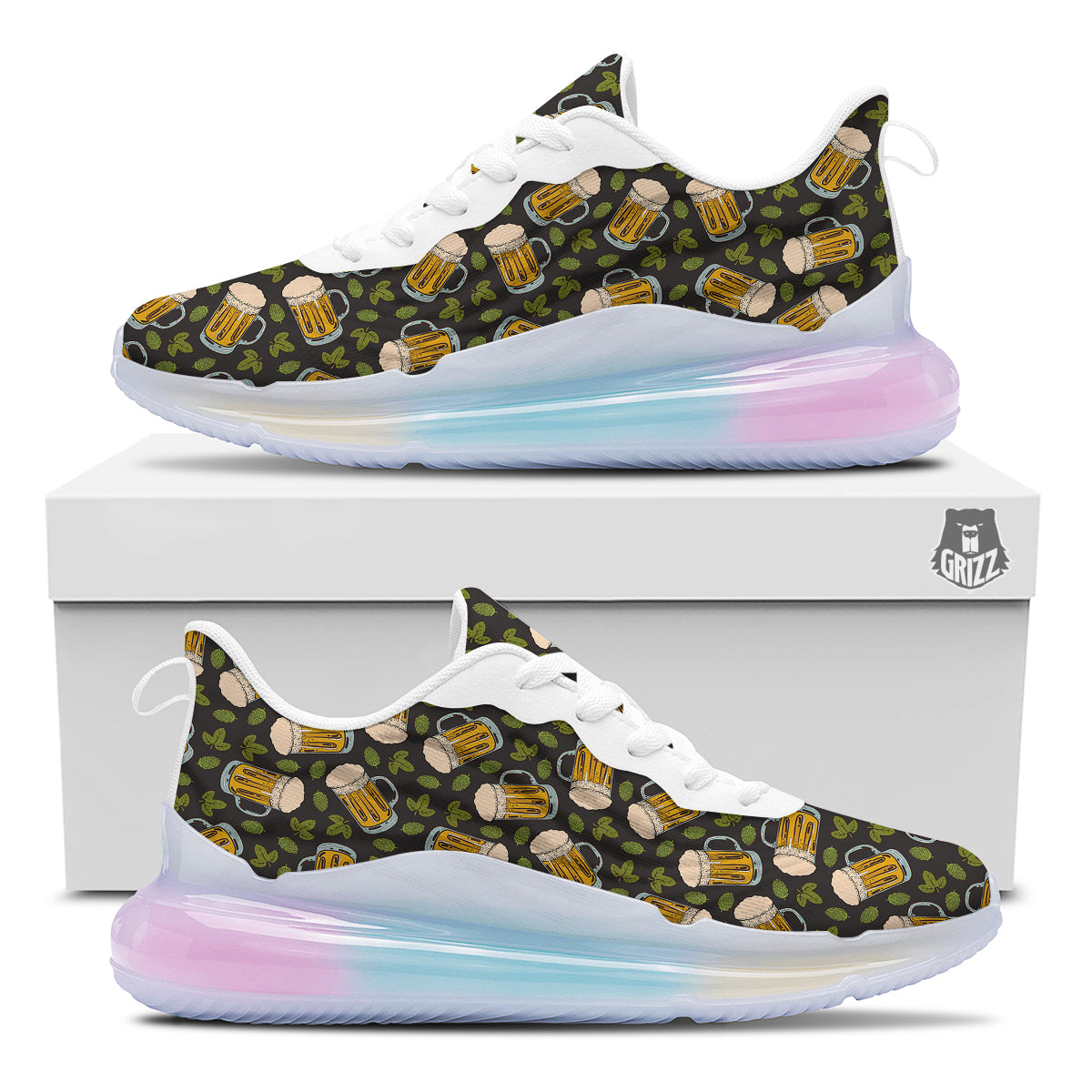Beer And Hop Cone Leaf Print Pattern Running Sneakers-grizzshop