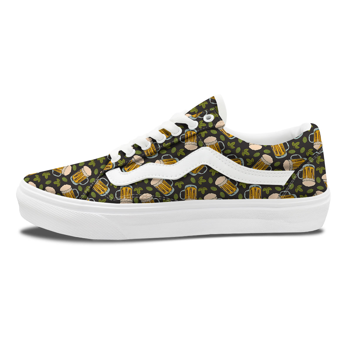 Beer And Hop Cone Leaf Print Pattern Skate Shoes-grizzshop