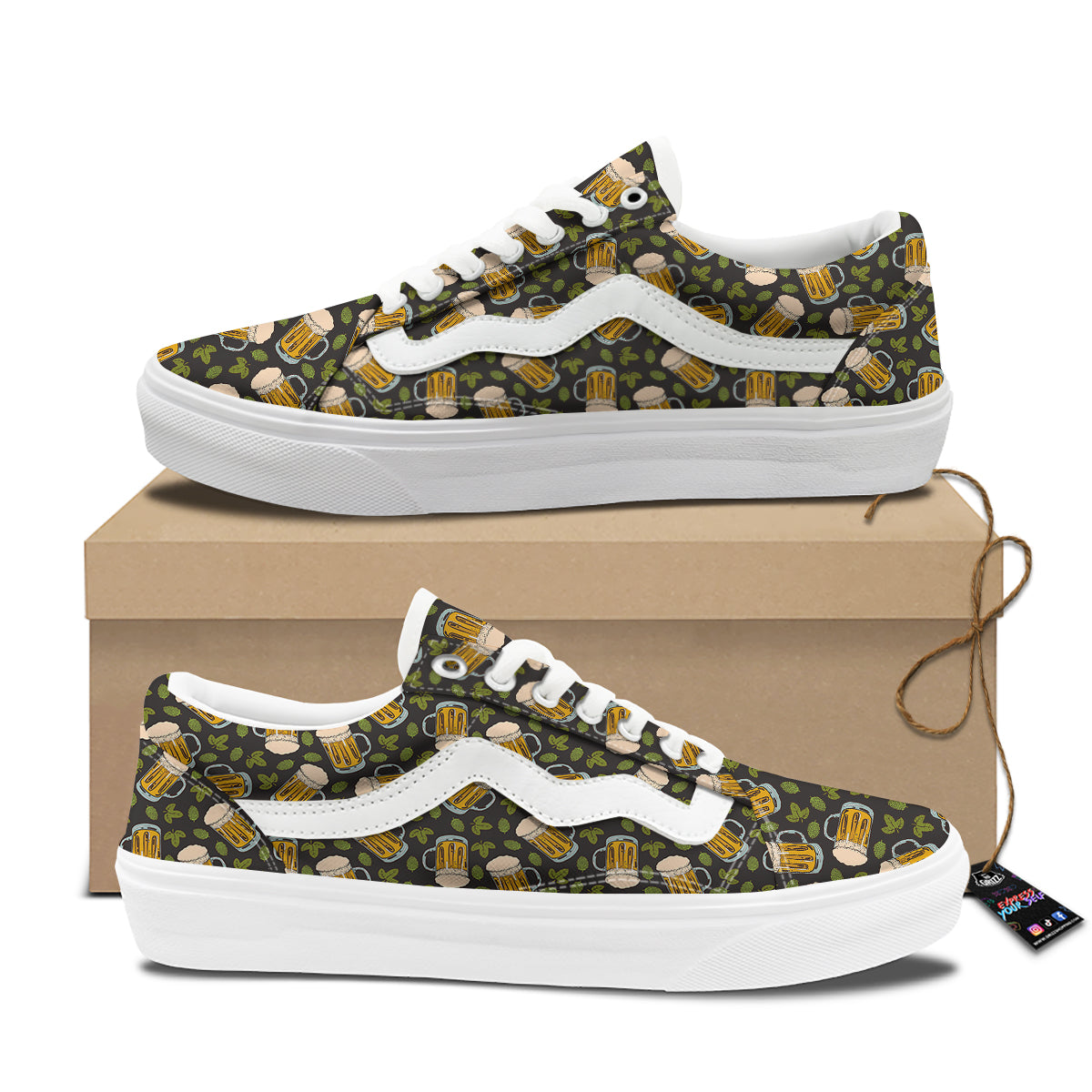 Beer And Hop Cone Leaf Print Pattern Skate Shoes-grizzshop
