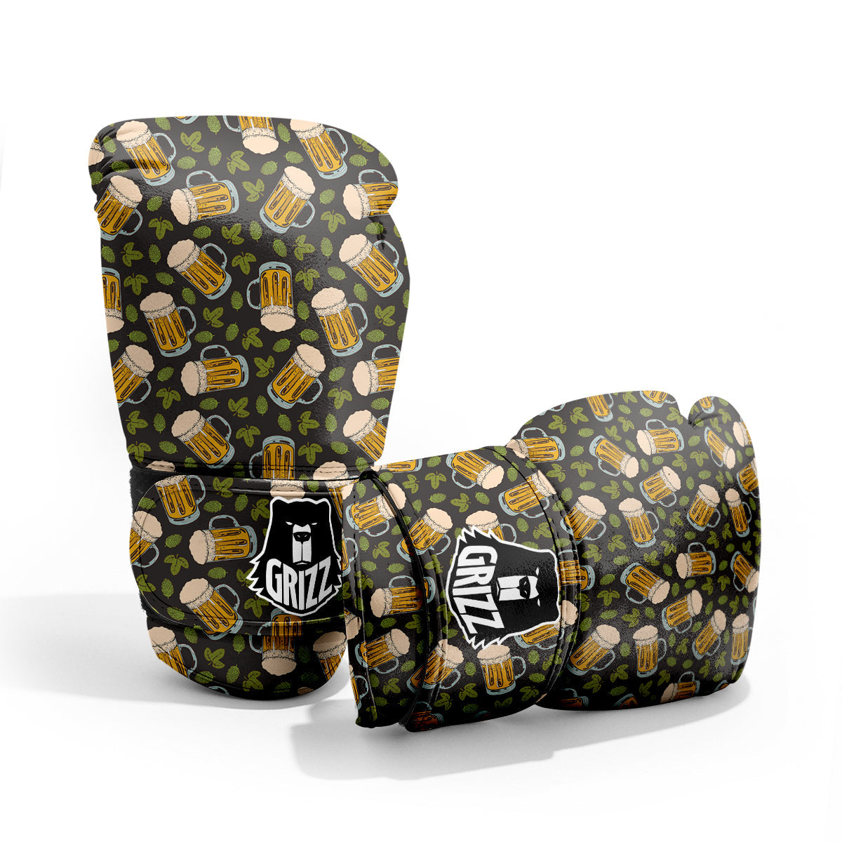 Beer And Hop Cone Leaf Print Pattern Pro Boxing Glove