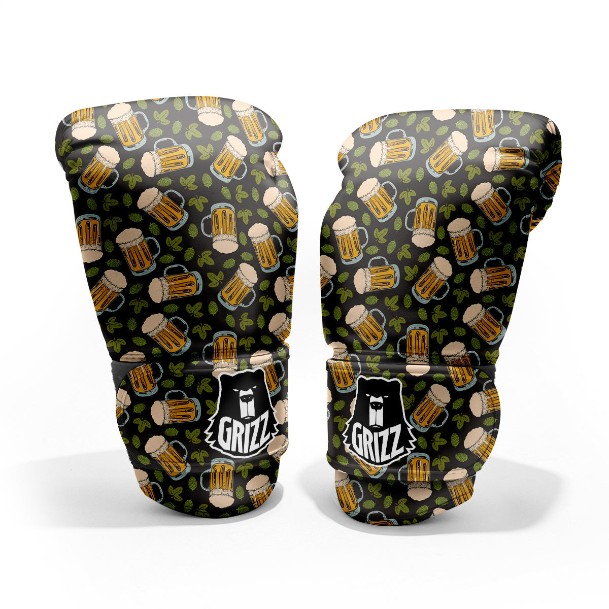 Beer And Hop Cone Leaf Print Pattern Pro Boxing Glove