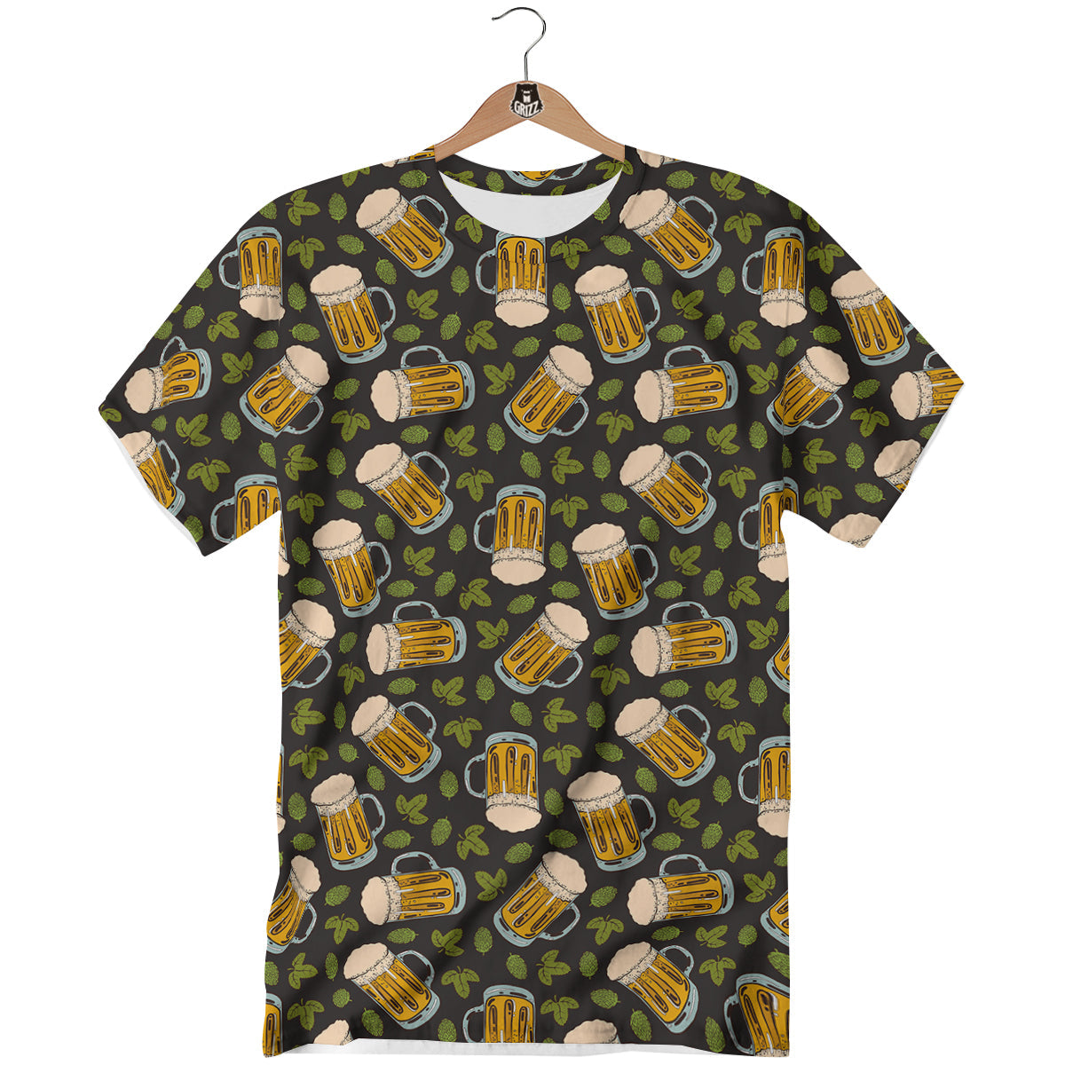 Beer And Hop Cone Leaf Print Pattern T-Shirt-grizzshop