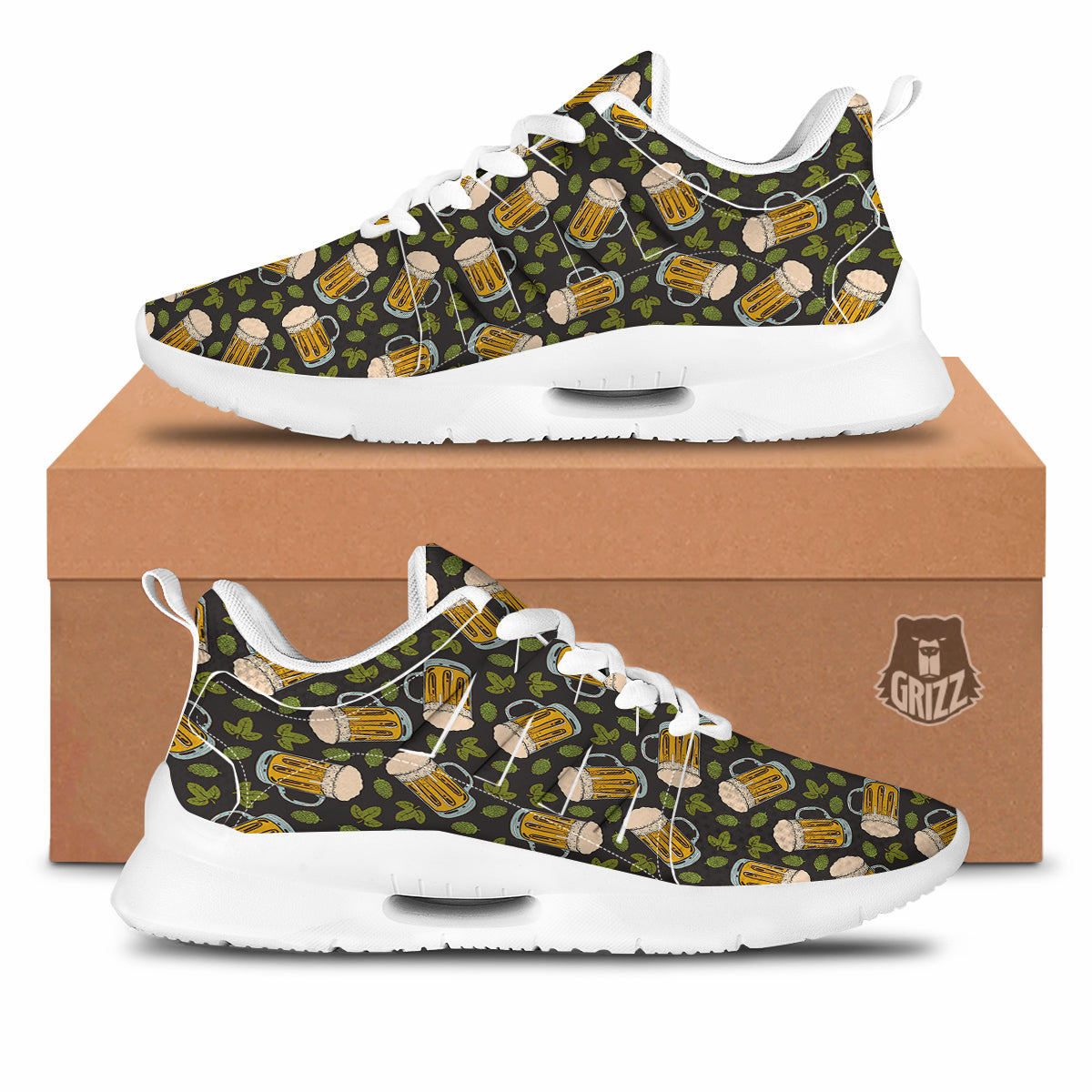 Beer And Hop Cone Leaf Print Pattern Tennis Shoes-grizzshop