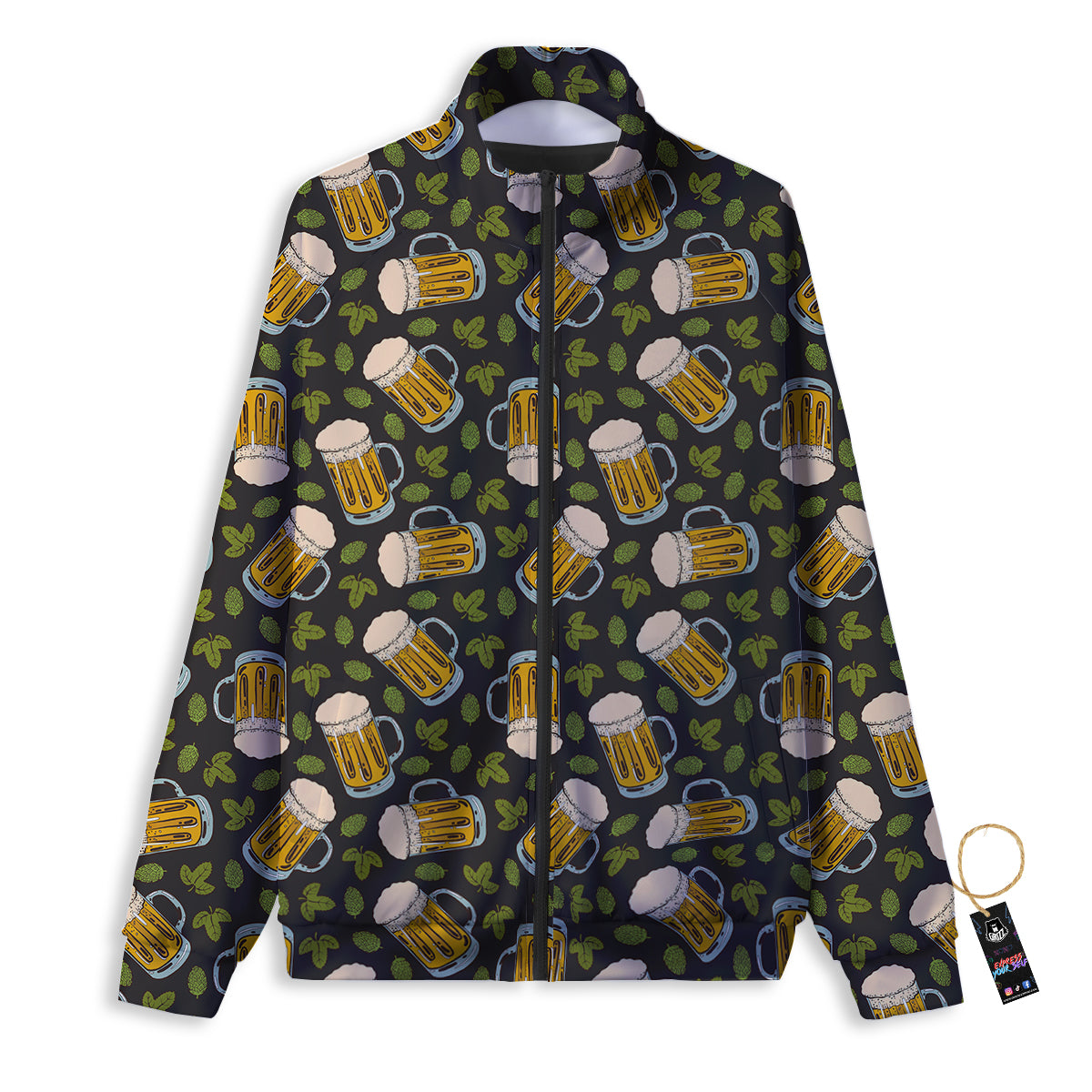 Beer And Hop Cone Leaf Print Pattern Track Jacket-grizzshop