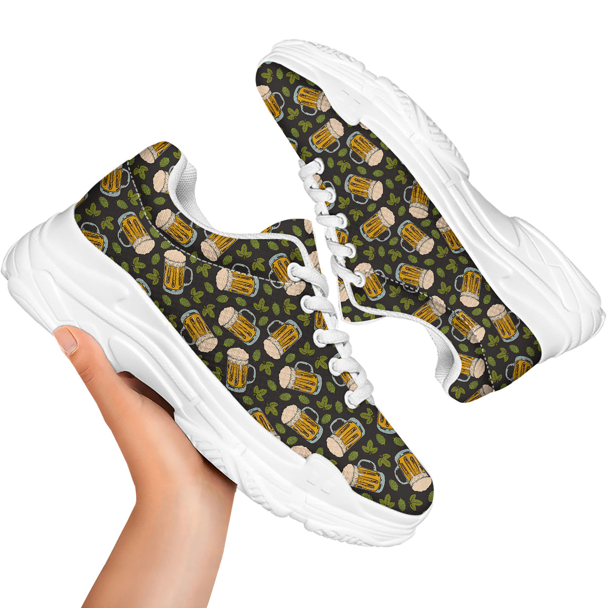 Beer And Hop Cone Leaf Print Pattern White Chunky Shoes-grizzshop