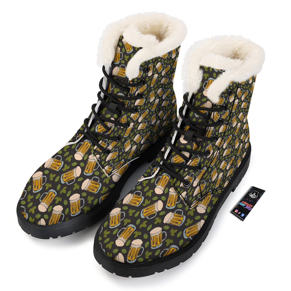 Beer And Hop Cone Leaf Print Pattern Winter Boots-grizzshop