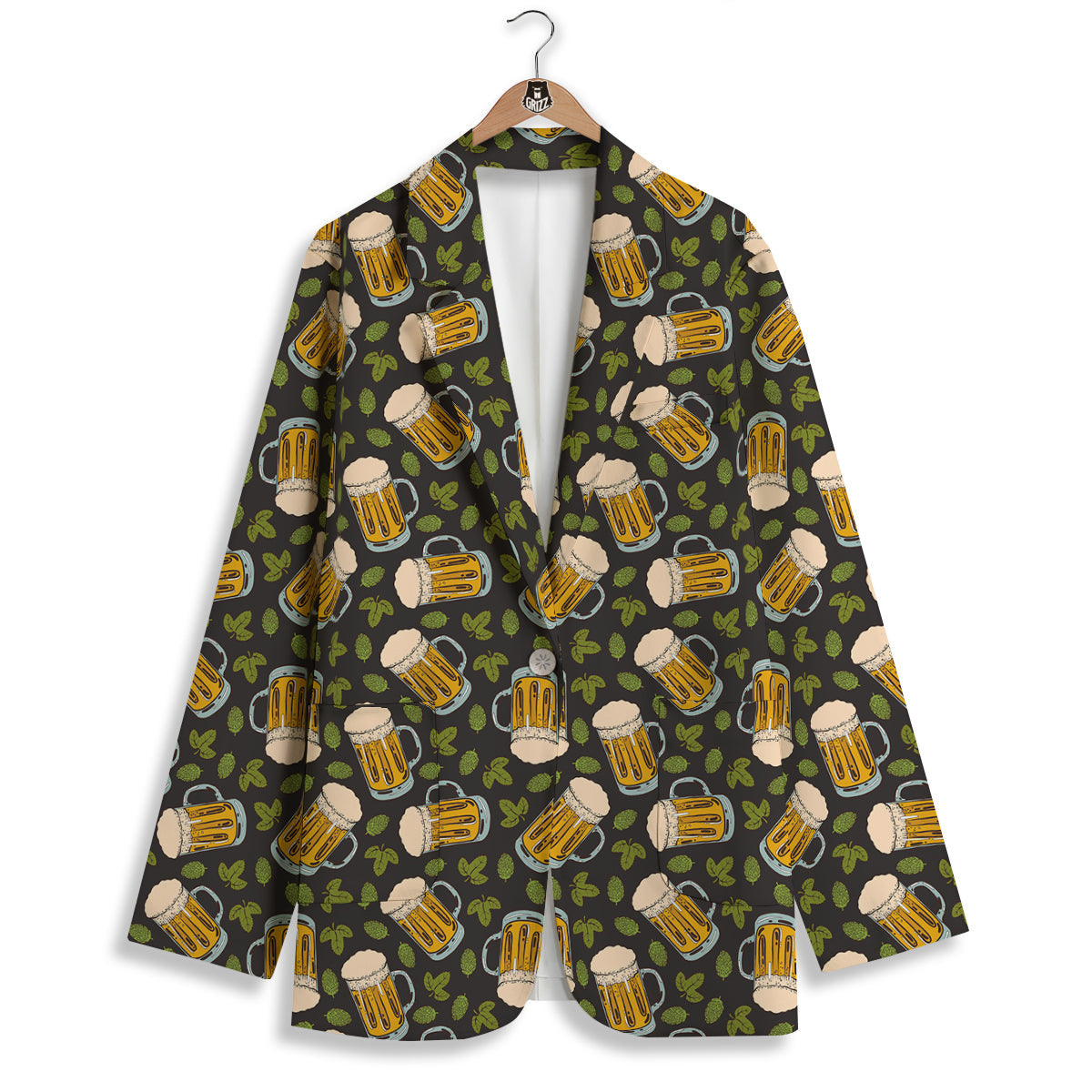 Beer And Hop Cone Leaf Print Pattern Women's Blazer-grizzshop