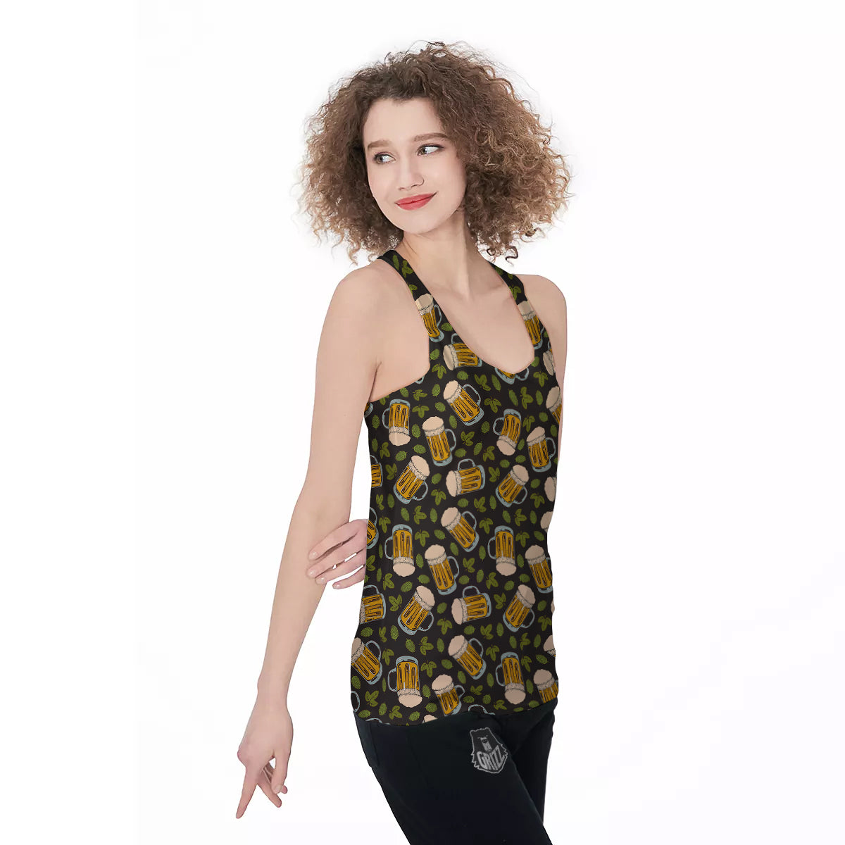 Beer And Hop Cone Leaf Print Pattern Women's Racerback Tank Top-grizzshop
