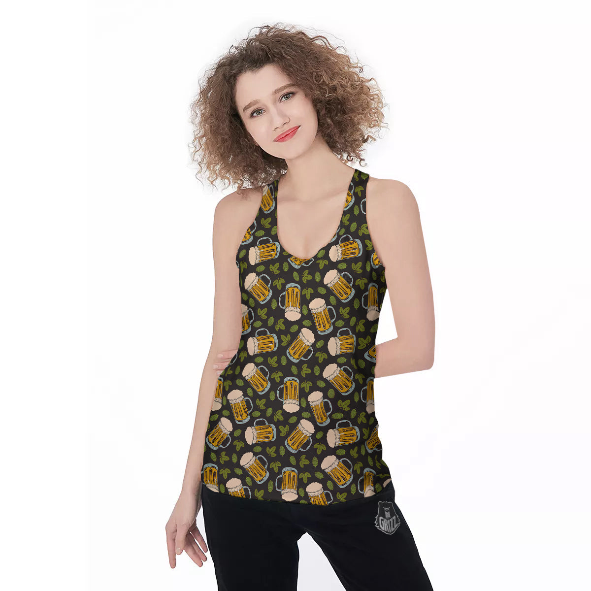 Beer And Hop Cone Leaf Print Pattern Women's Racerback Tank Top-grizzshop