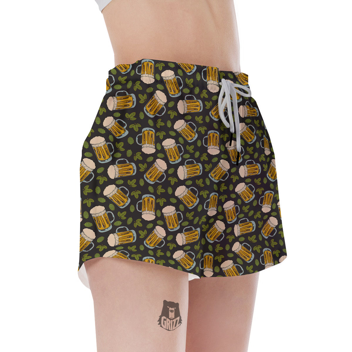 Beer And Hop Cone Leaf Print Pattern Women's Shorts-grizzshop