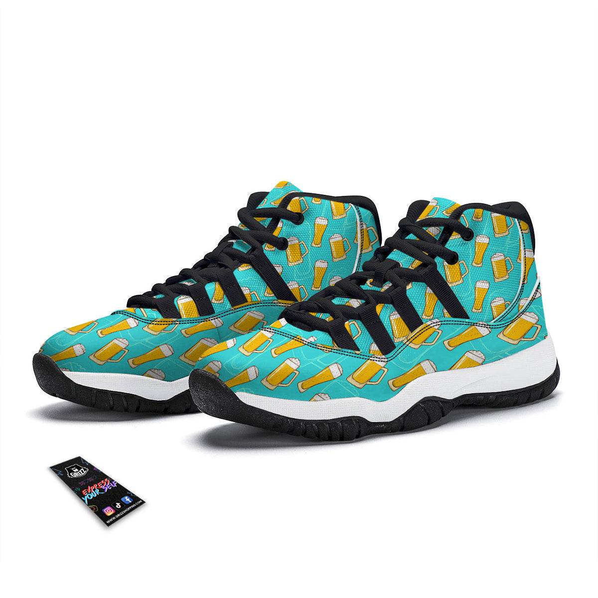 Beer Blue Pattern Print Black Bball Shoes-grizzshop