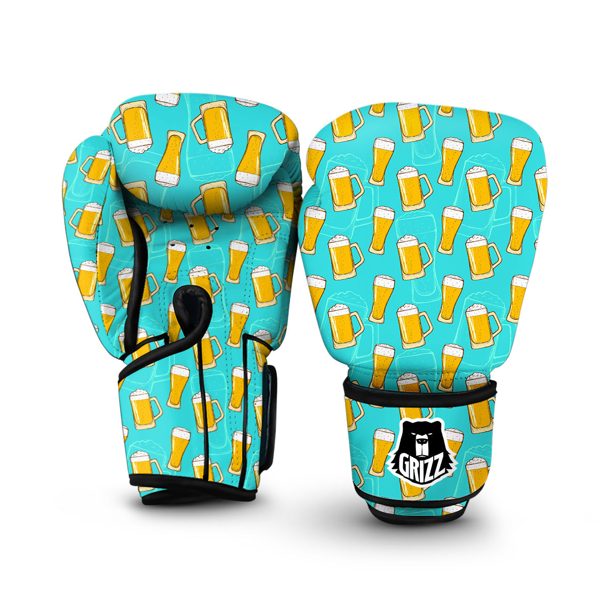 Beer Blue Pattern Print Boxing Gloves-grizzshop