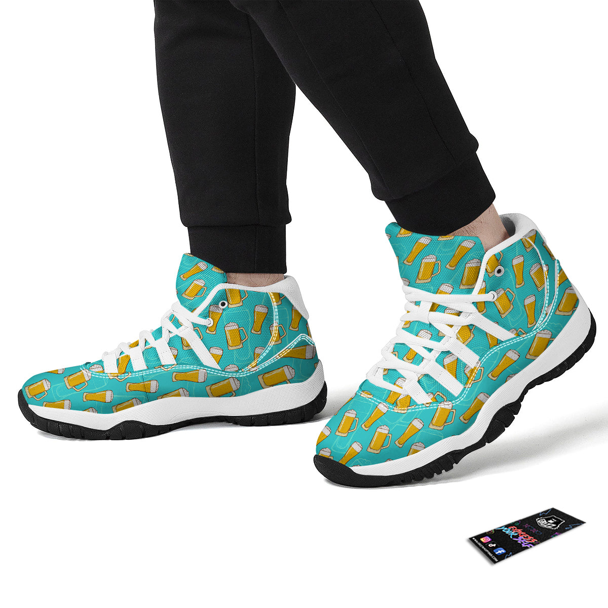 Beer Blue Pattern Print White Bball Shoes-grizzshop