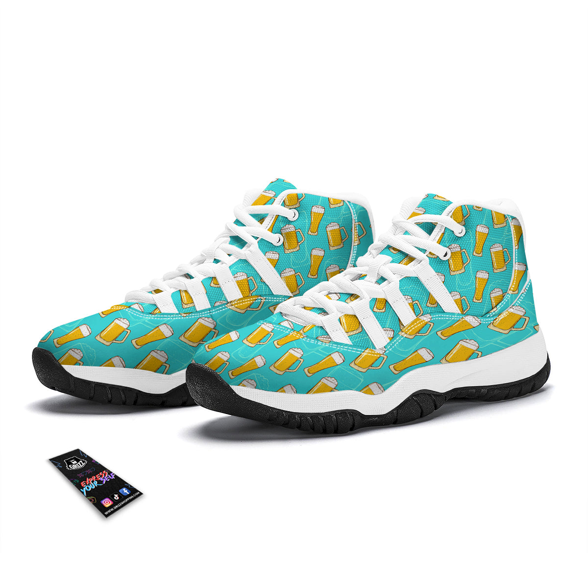 Beer Blue Pattern Print White Bball Shoes-grizzshop