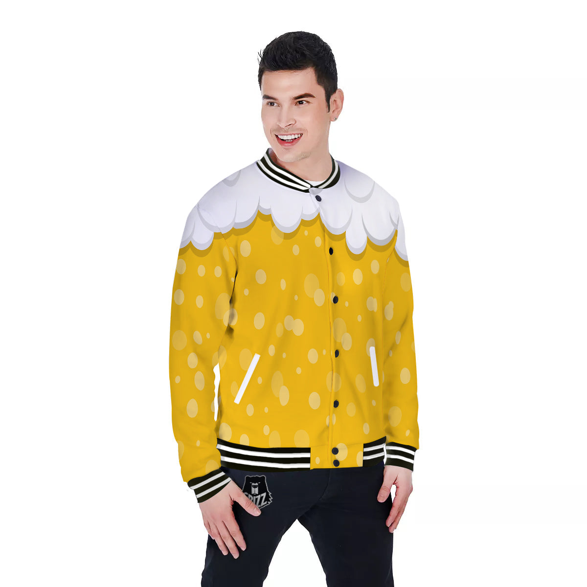 Beer Foam And Bubbles Cartoon Print Baseball Jacket-grizzshop