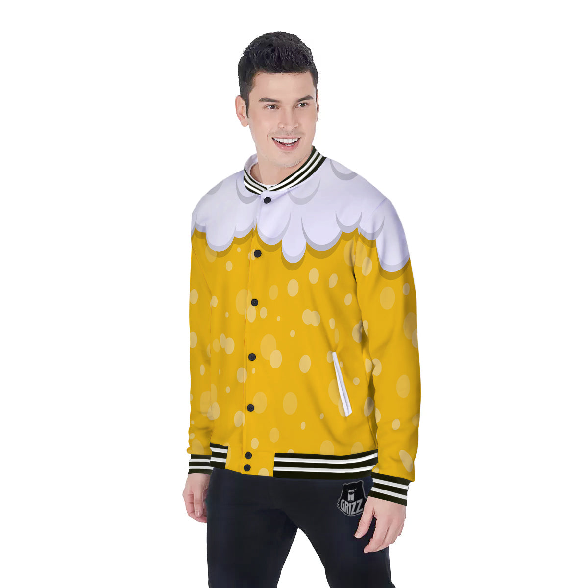 Beer Foam And Bubbles Cartoon Print Baseball Jacket-grizzshop