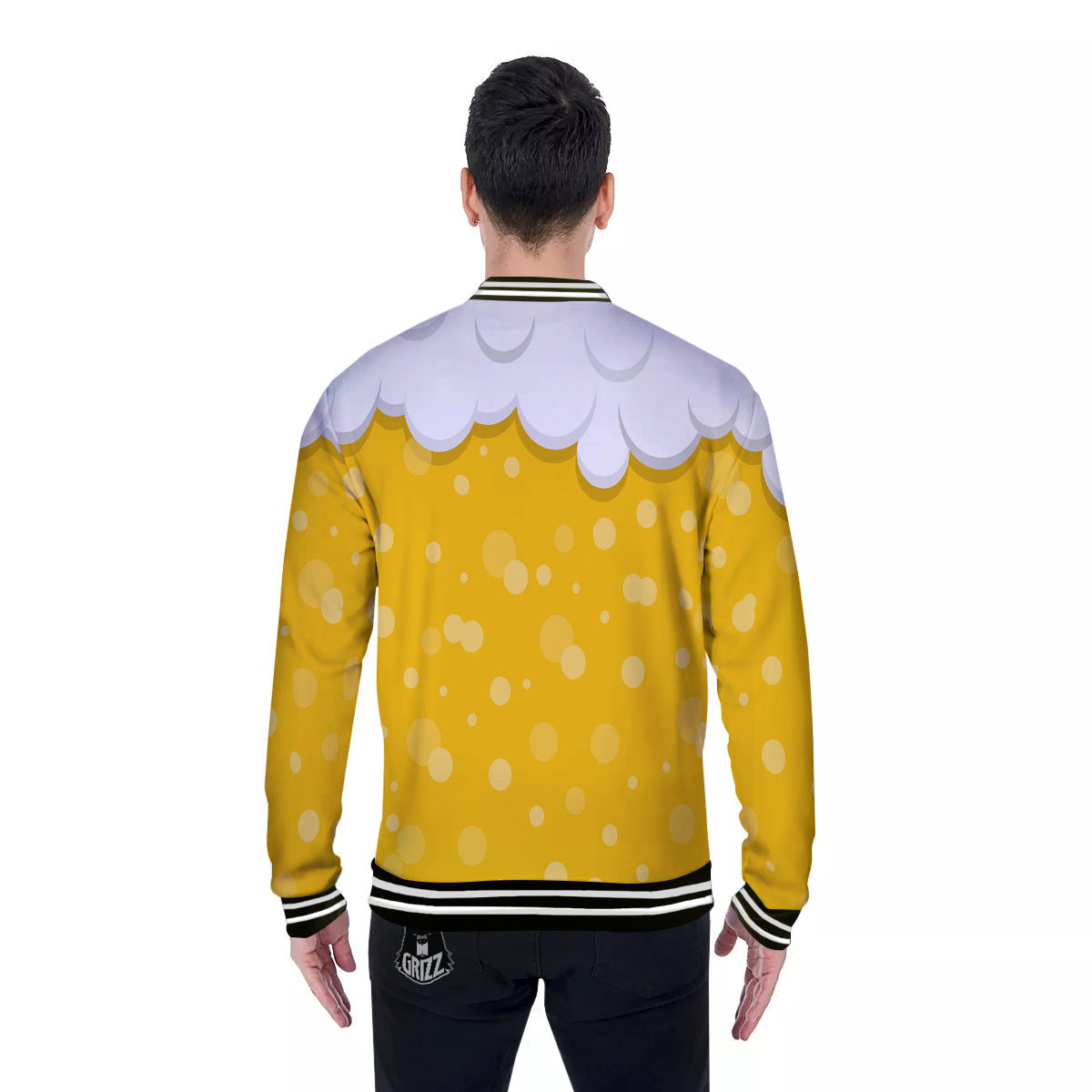 Beer Foam And Bubbles Cartoon Print Baseball Jacket-grizzshop