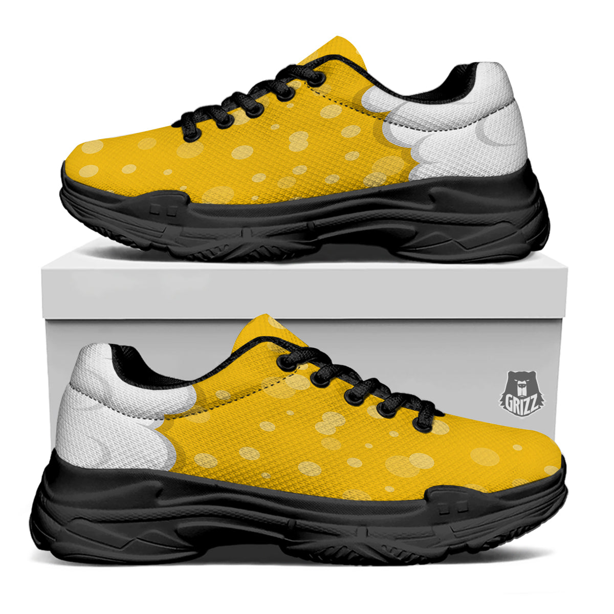 Beer Foam And Bubbles Cartoon Print Black Chunky Shoes-grizzshop