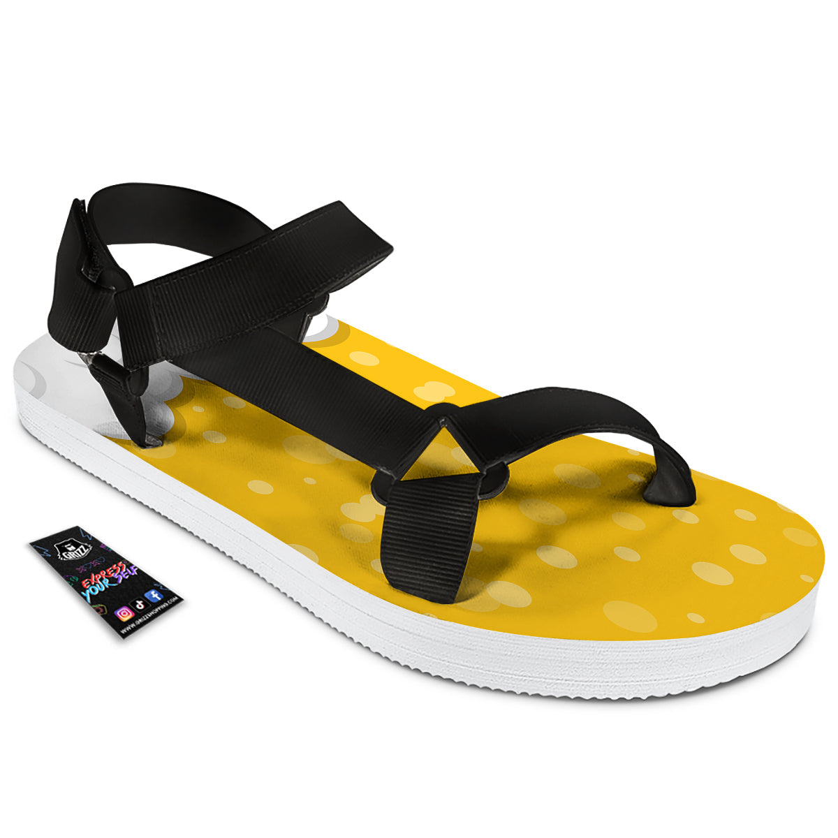 Beer Foam And Bubbles Cartoon Print Black Open Toe Sandals-grizzshop