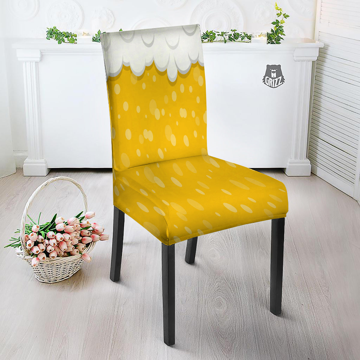 Beer Foam And Bubbles Cartoon Print Dining Chair Slipcover-grizzshop