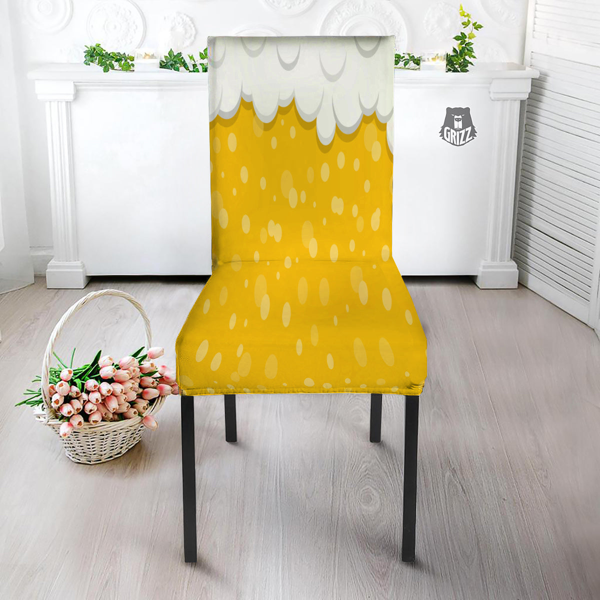 Beer Foam And Bubbles Cartoon Print Dining Chair Slipcover-grizzshop