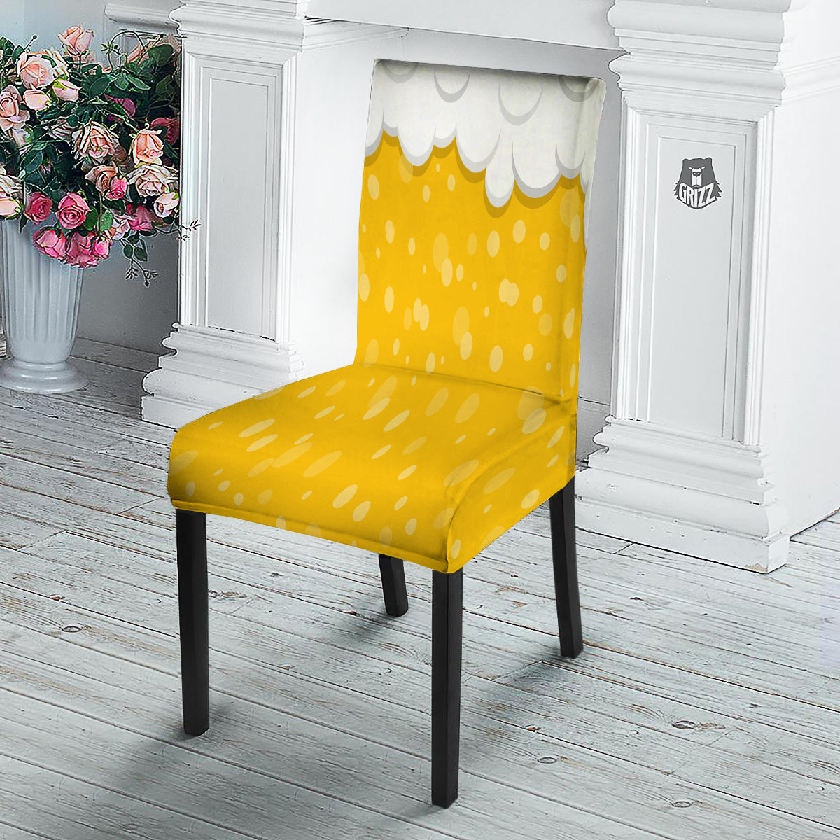 Beer Foam And Bubbles Cartoon Print Dining Chair Slipcover-grizzshop