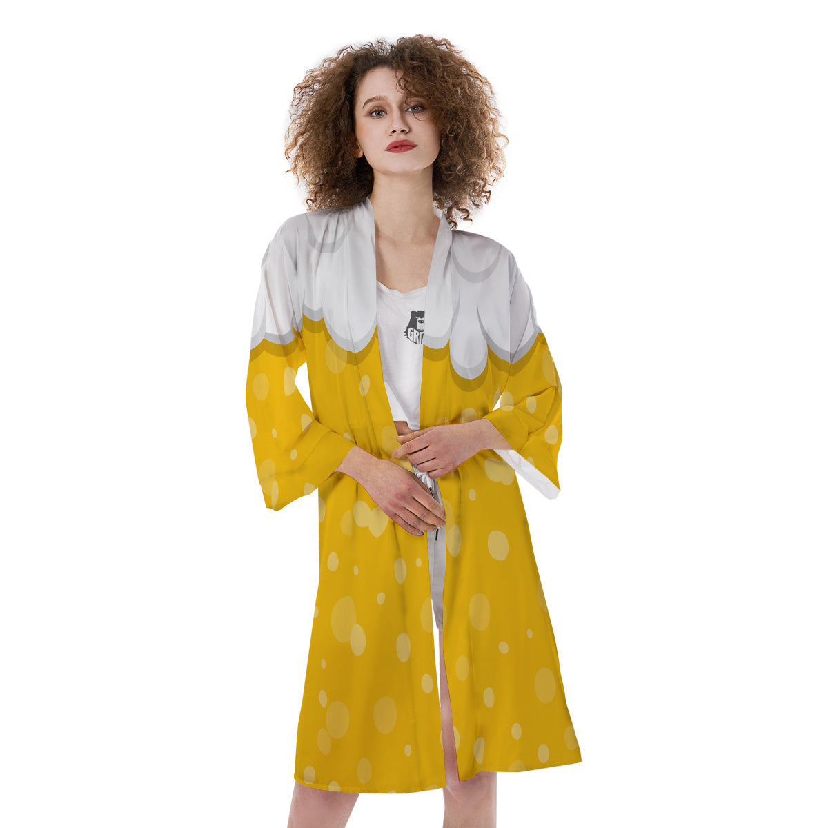 Beer Foam And Bubbles Cartoon Print Kimono-grizzshop