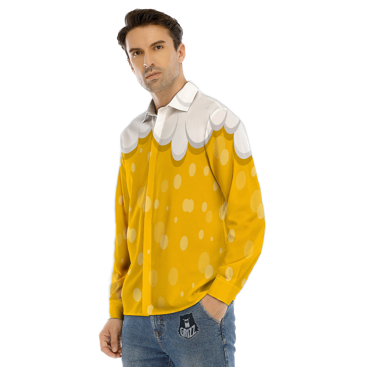 Beer Foam And Bubbles Cartoon Print Men's Dress Shirts-grizzshop