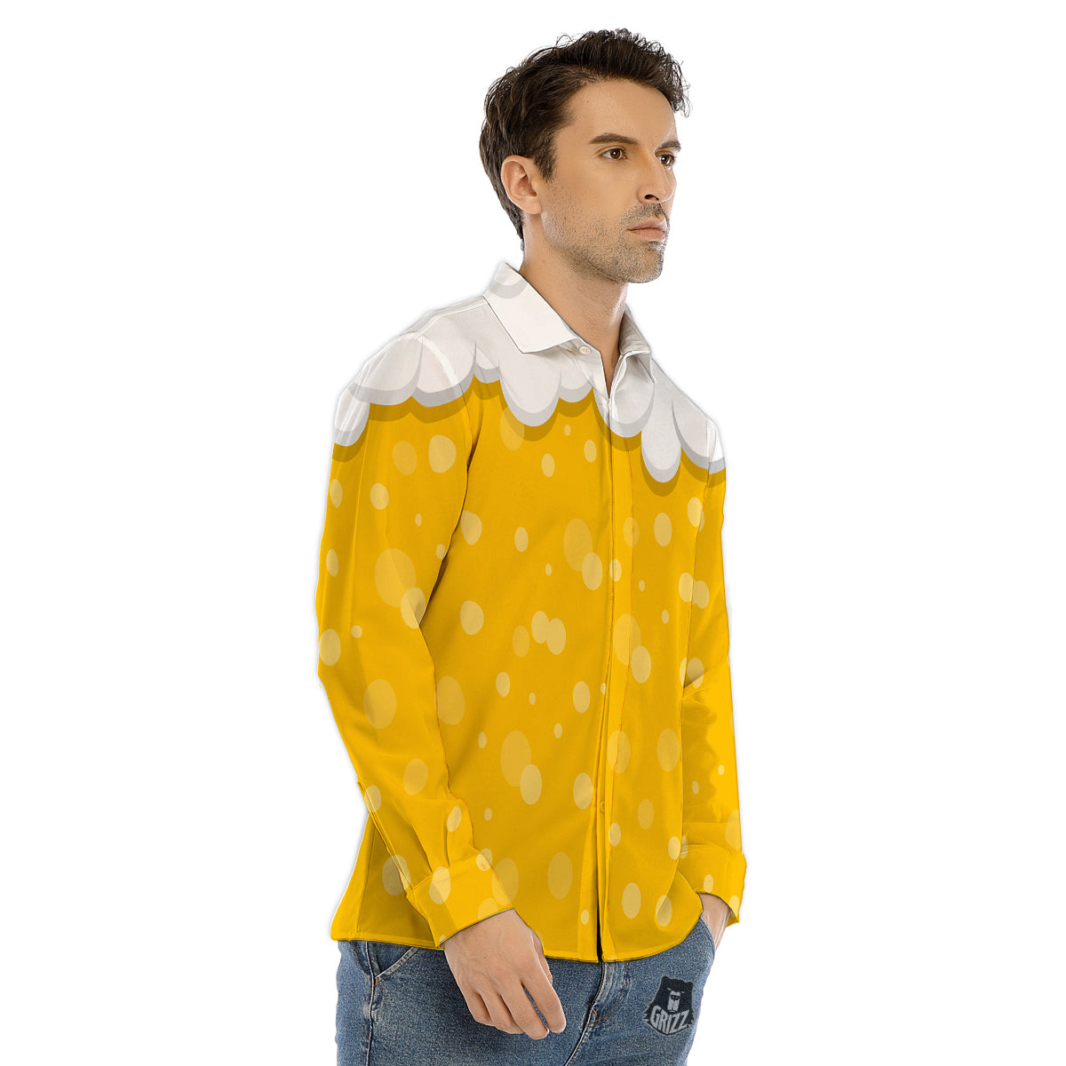 Beer Foam And Bubbles Cartoon Print Men's Dress Shirts-grizzshop