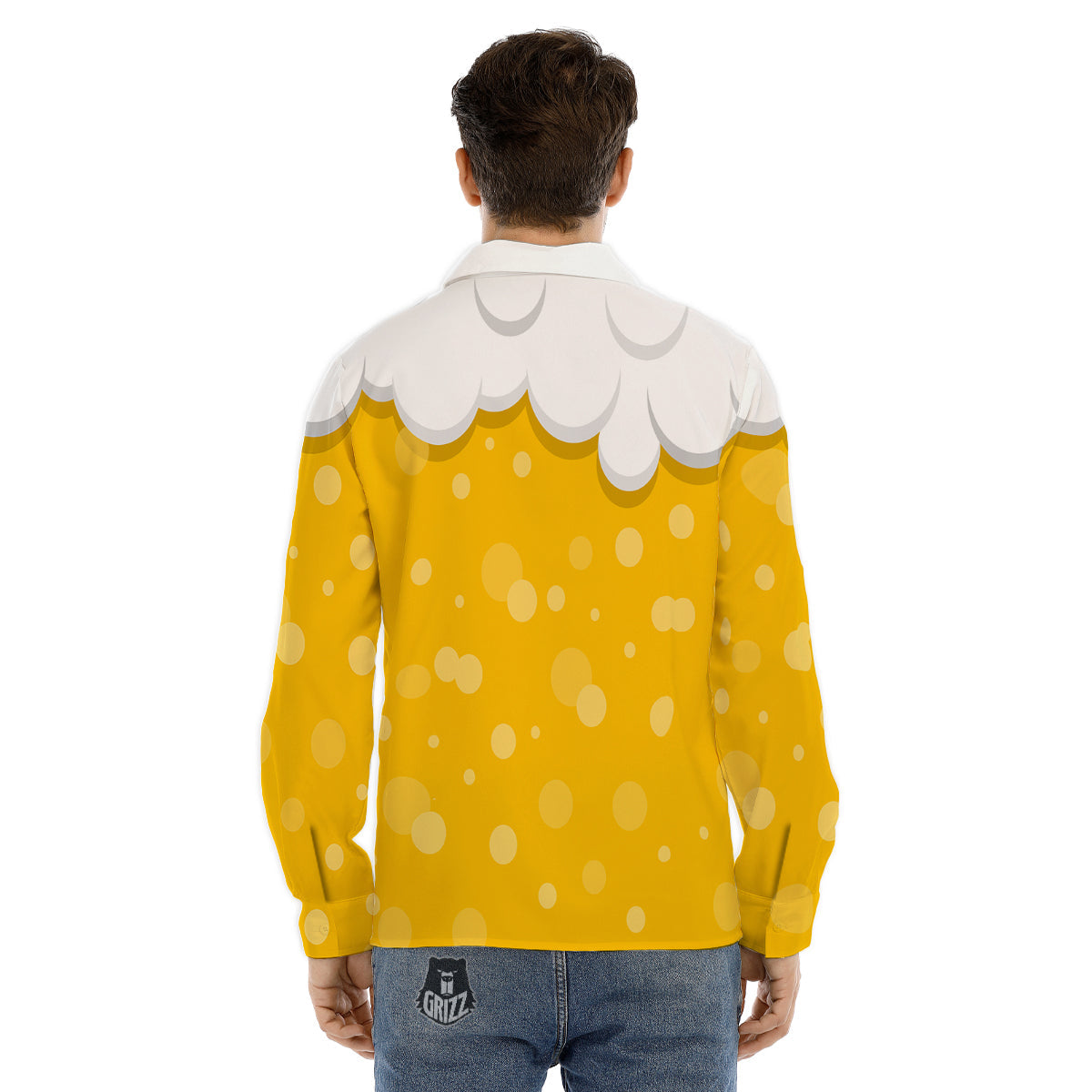 Beer Foam And Bubbles Cartoon Print Men's Dress Shirts-grizzshop