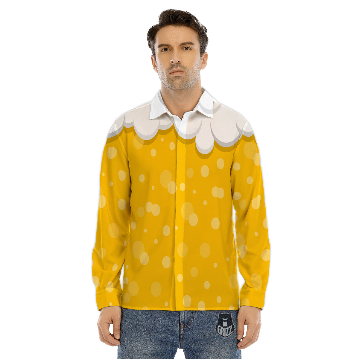Beer Foam And Bubbles Cartoon Print Men's Dress Shirts-grizzshop
