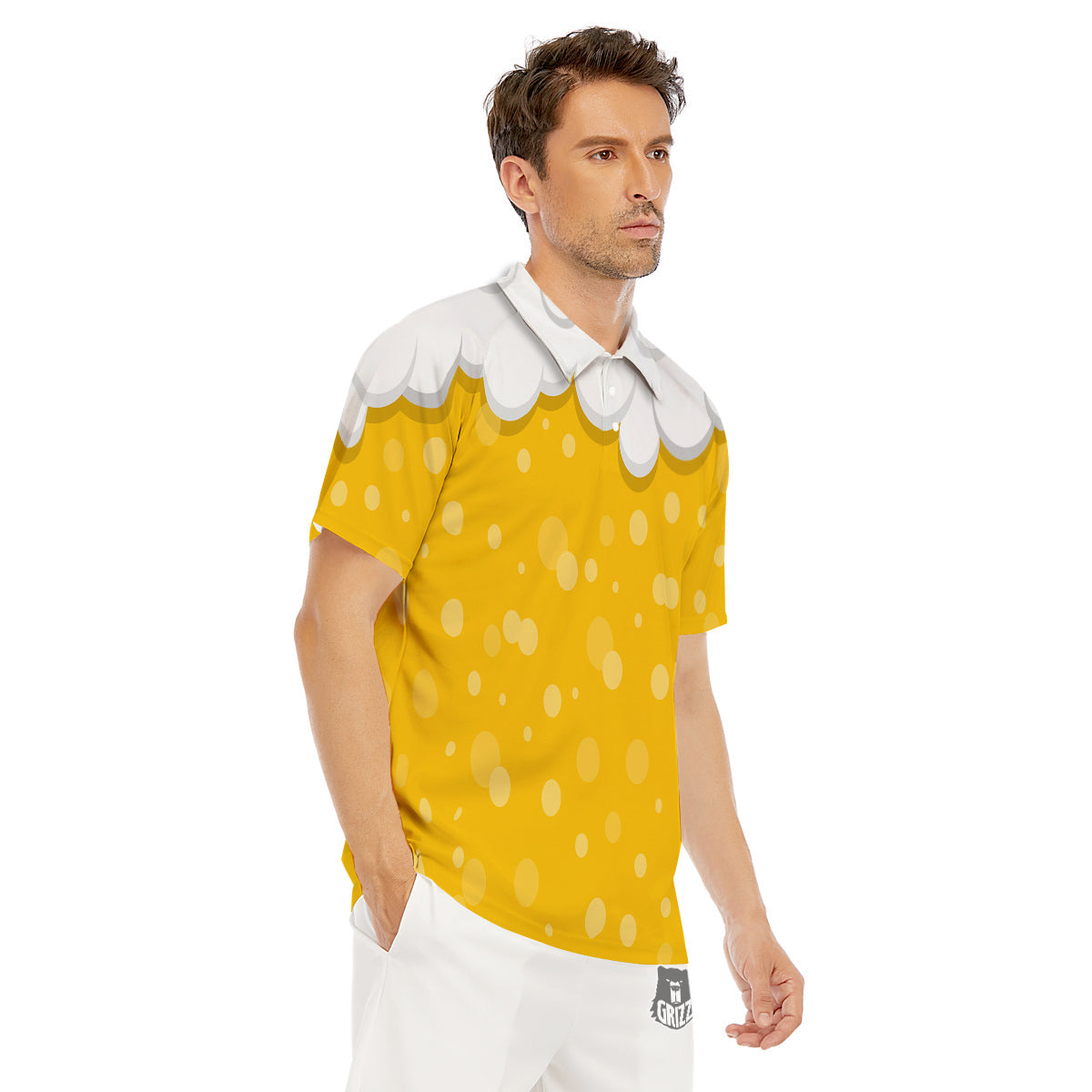 Beer Foam And Bubbles Cartoon Print Men's Golf Shirts-grizzshop