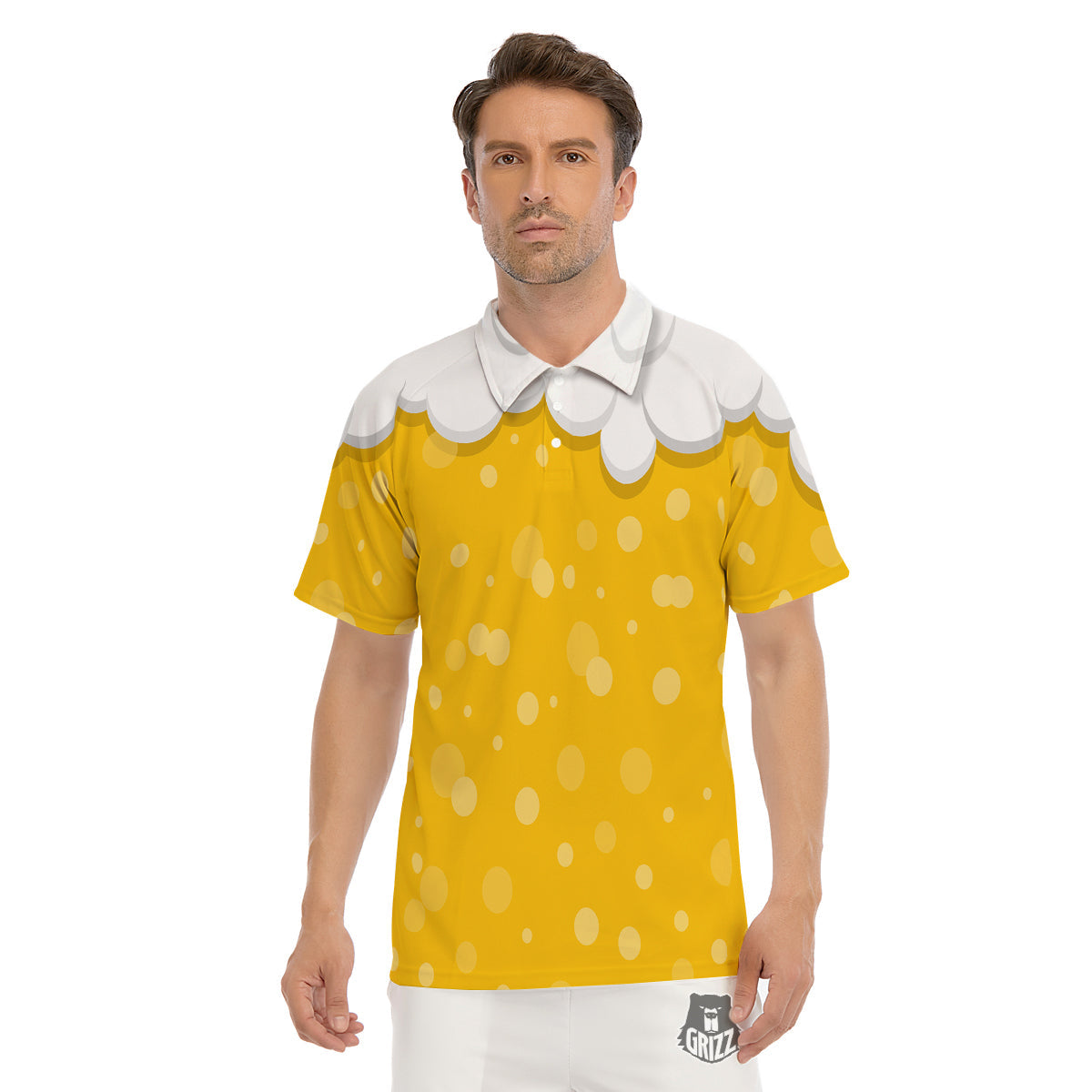 Beer Foam And Bubbles Cartoon Print Men's Golf Shirts-grizzshop