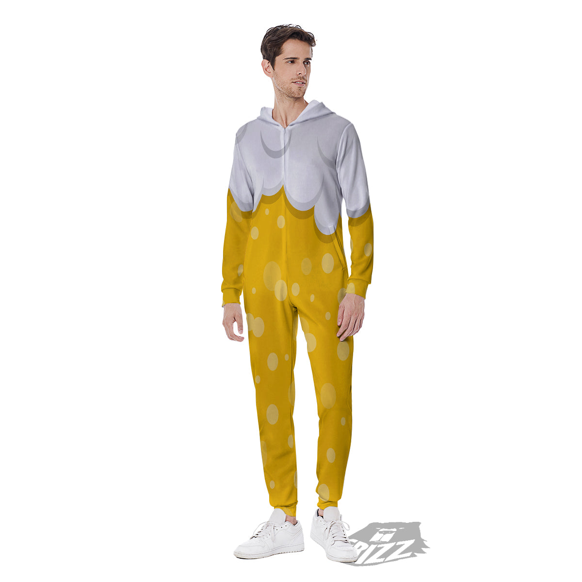 Beer Foam And Bubbles Cartoon Print Men's Jumpsuit-grizzshop