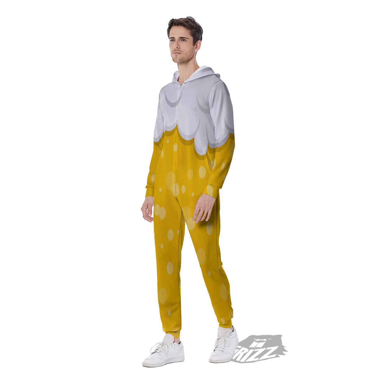 Beer Foam And Bubbles Cartoon Print Men's Jumpsuit-grizzshop