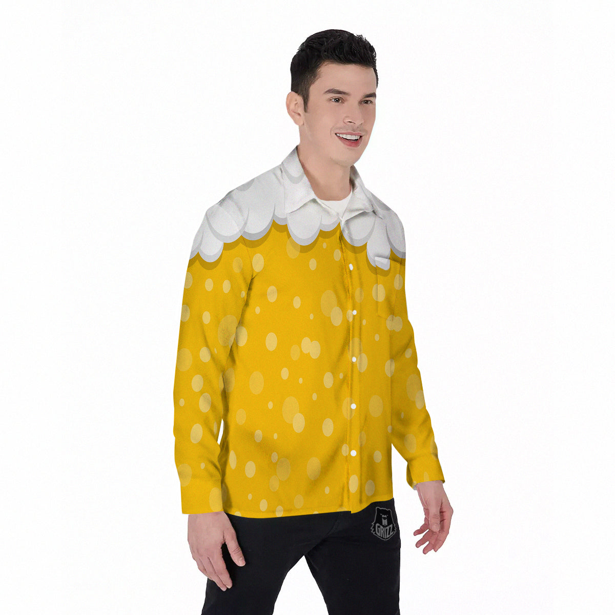 Beer Foam And Bubbles Cartoon Print Men's Long Sleeve Shirts-grizzshop