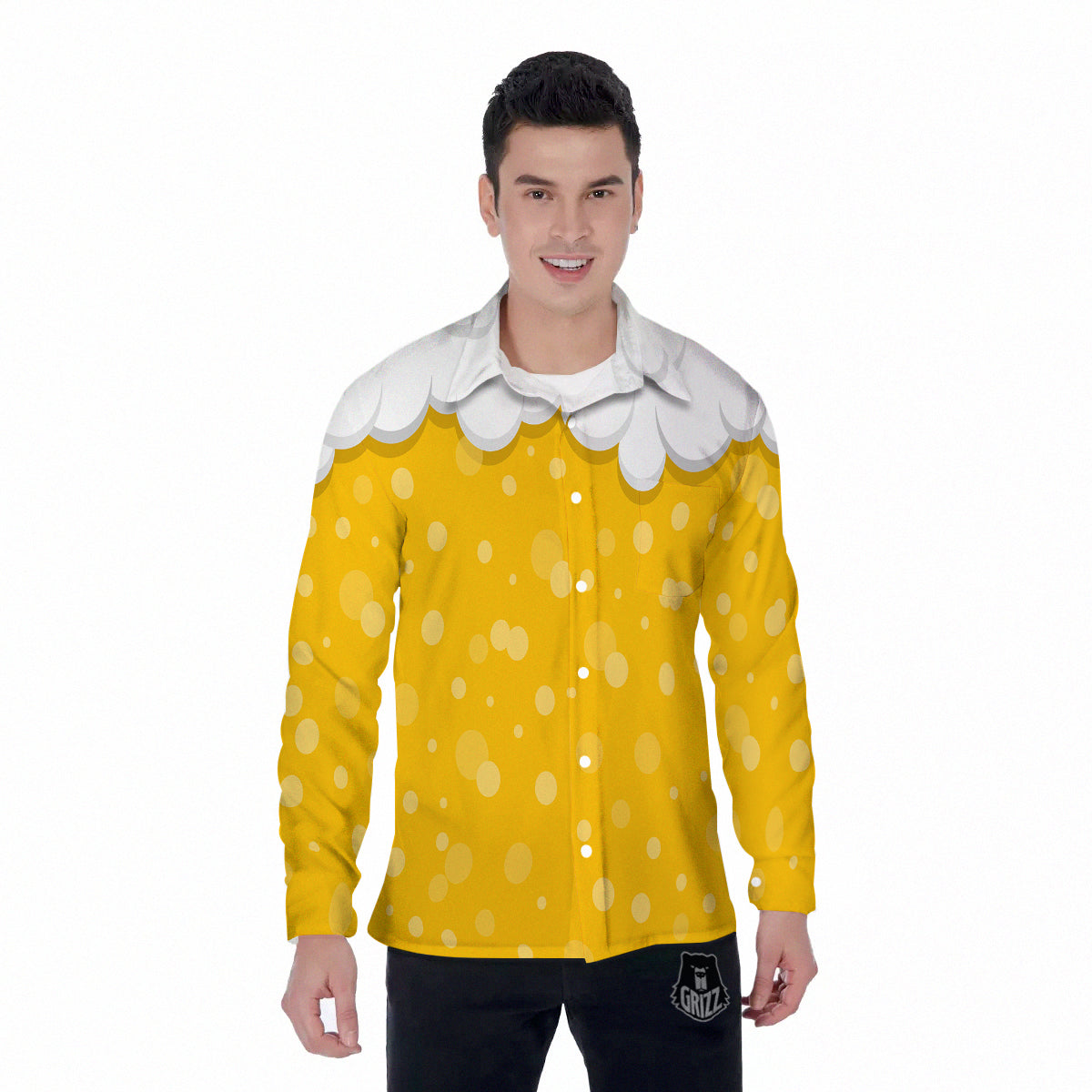 Beer Foam And Bubbles Cartoon Print Men's Long Sleeve Shirts-grizzshop
