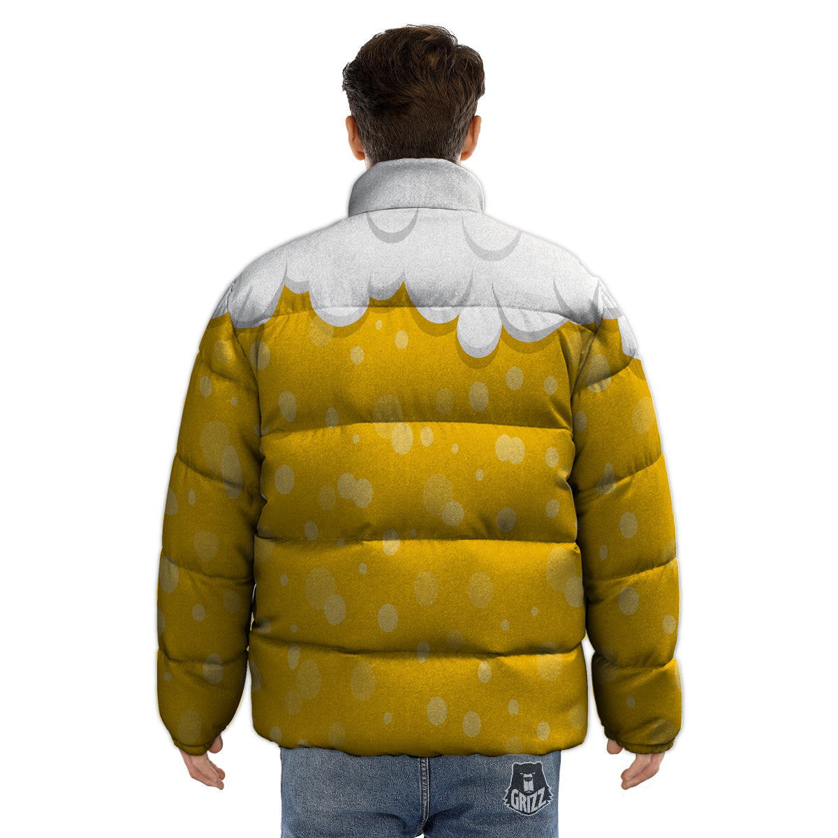 Beer Foam And Bubbles Cartoon Print Puffer Jacket-grizzshop