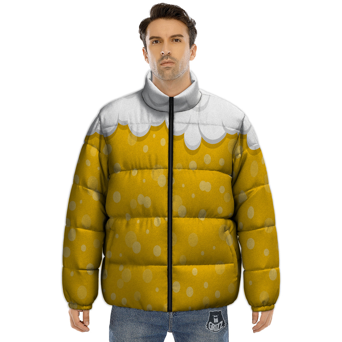 Beer Foam And Bubbles Cartoon Print Puffer Jacket-grizzshop