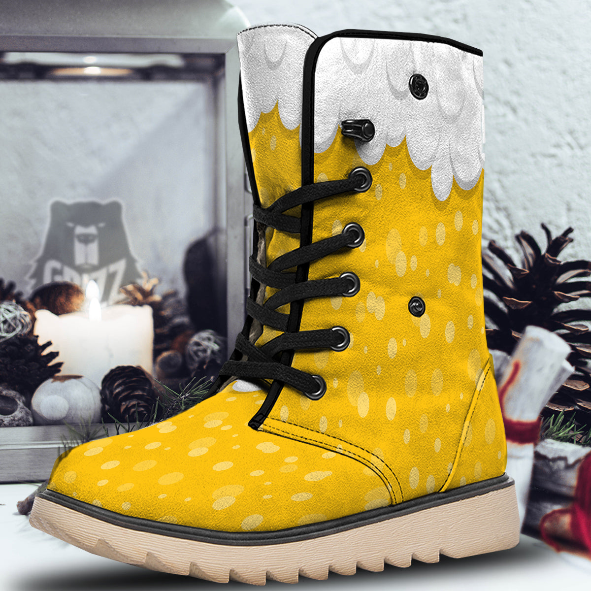 Beer Foam And Bubbles Cartoon Print Snow Boots-grizzshop