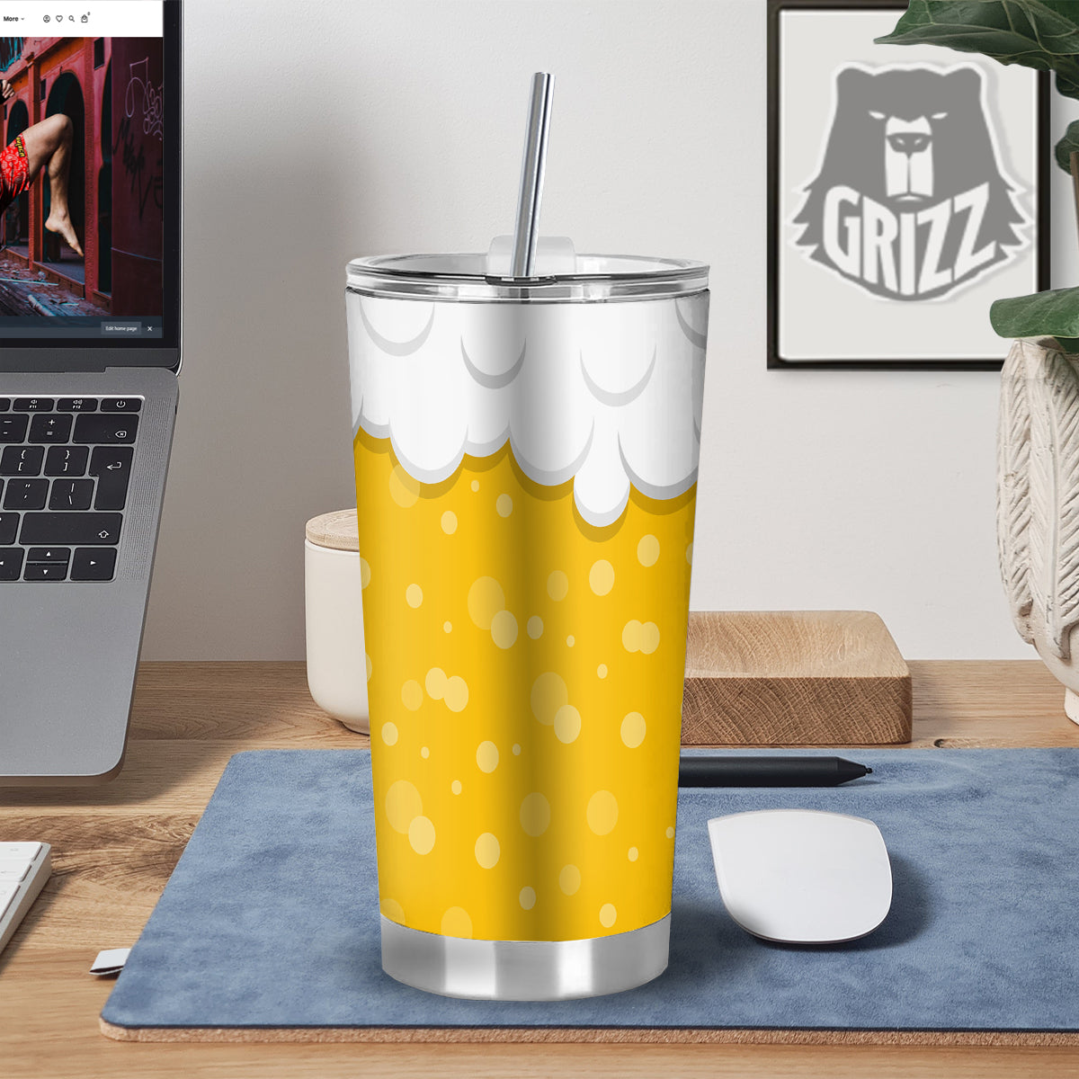 Beer Foam And Bubbles Cartoon Print Tumbler-grizzshop